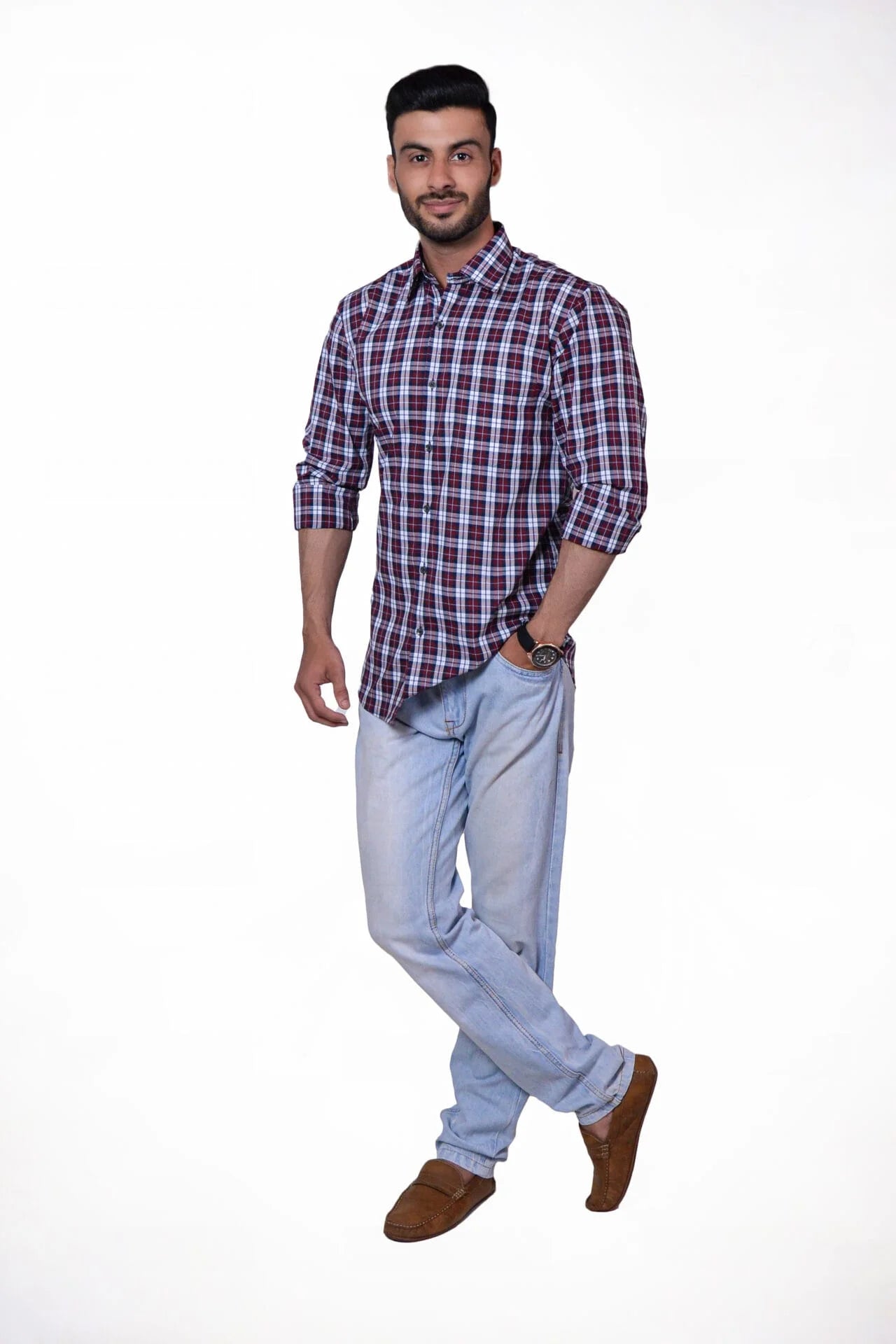 Firdous Purple & White Check Menβs Formal Shirt Cotton